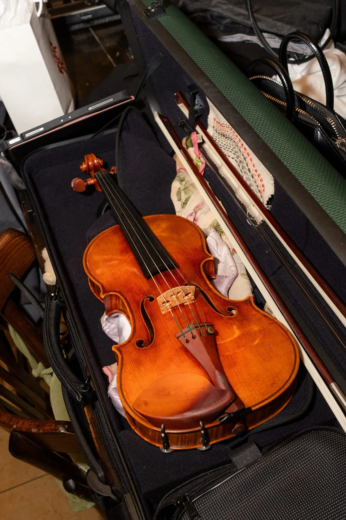 A violin in its open case